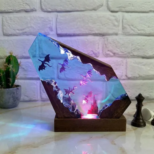 Miniatura 12 de Lámpara de Luz de Madera con Resina Epoxi Creativa del Océano, Lámpara de Océano Acuático Multicolor Hecha a Mano para Entusiastas del Buceo