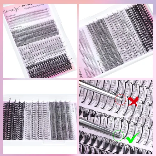 Miniatura 7 de Kit de racimos de pestañas Geeneiya, kit de extensión de pestañas individuales DIY, kit de extensión de pestañas de múltiples tipos con pestañas