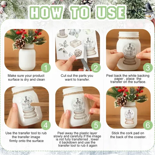 Miniatura 4 de SATINIOR 16 hojas rústicas de invierno para manualidades y muebles, calcomanías de gnomo de muñeco de nieve, renos, calcomanías para álbumes
