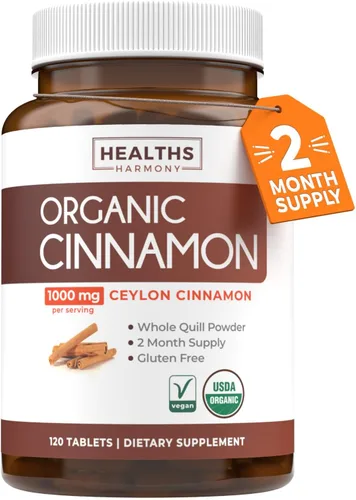 Miniatura 9 de Pastillas orgánicas de canela de Ceilán USDA – Suplemento de canela de Ceilán de alta potencia con 1000 mg por porción para apoyo antioxidante