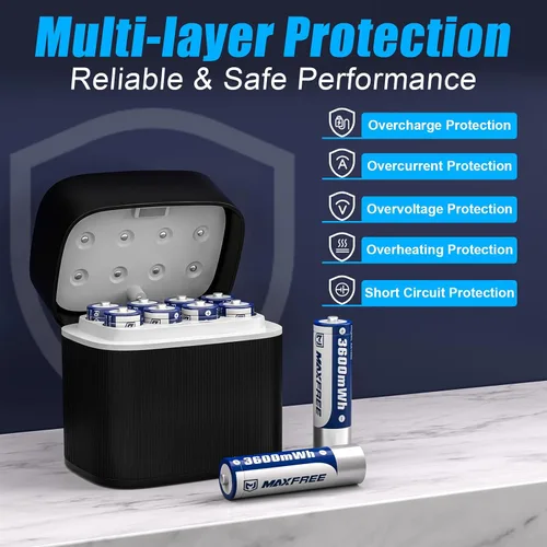 Miniatura 6 de Maxfree Paquete de 8 baterías recargables de litio AA con cargador - Cargador de doble propósito para AA Lithium y NiMH - Baterías dobles A de 1.5 V