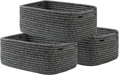 Miniatura 35 de Cesta tejida pequeña, 12 x 8 x 4.5 pulgadas, cesta de almacenamiento para organizar, bonita canasta de cuerda pequeña para estante de armario, cubos