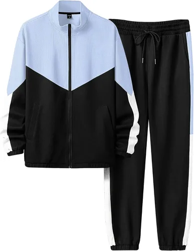 Babioboa Chaqueta y pantalones de punto gofre para hombre, manga larga, con cremallera, contraste, entrenamiento, Varsity para correr, entrenamiento