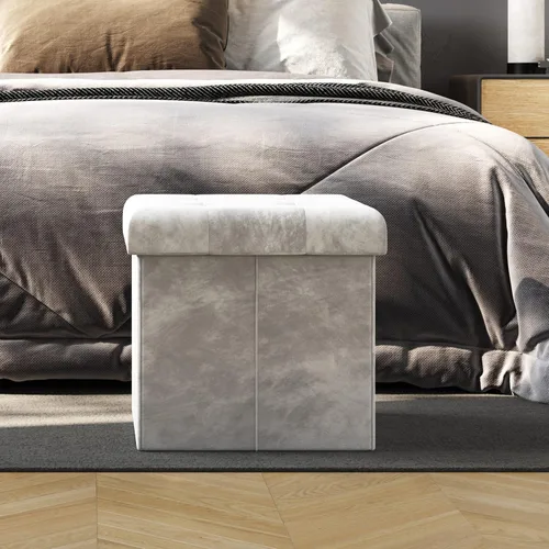 Miniatura 5 de Lavish Home - Otomana de almacenamiento, reposapiés copetudo, copetudo de terciopelo, copetudo de lino o organizador de almacenamiento con tapa