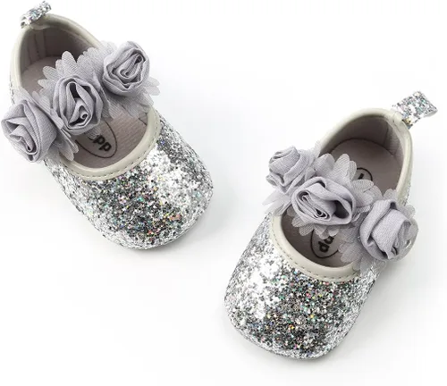 Miniatura 81 de RVROVIC Mocasines de princesa para bebé, zapatos brillantes de Mary Jane, zapatos de cuna de suela suave y ligera de primera calidad, zapatos