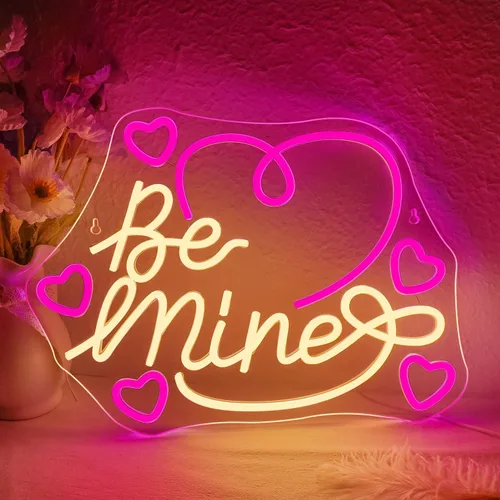 Looklight Sé Mío Letrero de Neón Corazónes Cálidos y Rosados de Luz LED de Neón para Decoración de Pared Luces de Neón Coloridas Iluminadas para