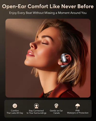 Miniatura 2 de Auriculares inalámbricos Bluetooth ultra abiertos, ergonómicos Pro sobre la oreja con diseño de silicona similar al aire, auriculares de conducción