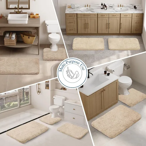 Miniatura 6 de Walensee Alfombra de Baño Antideslizante (16 x 24 pulgadas, Beige) Alfombra de Baño de Microfibra Suave y Peluda Absorbente de Agua, Lavable a
