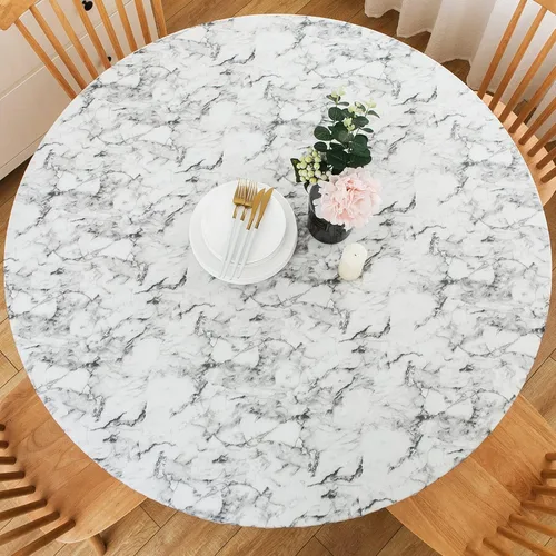 Miniatura 11 de LIBERECOO - Mantel redondo ajustado de vinilo con reverso de franela, borde elástico, impermeable, resistente a las manchas y fácil de limpiar