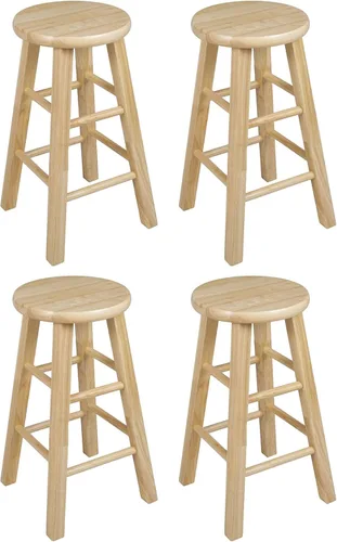 PJ Wood Taburetes de cocina clásicos de asiento redondo de 24 pulgadas de alto para hogares, espacios de comedor y bares con asientos sin espalda, 4