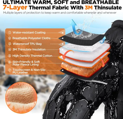 Miniatura 2 de rivmount Guantes de invierno para mujeres y hombres, guantes térmicos de esquí para clima frío con cálidos, impermeables, pantalla táctil