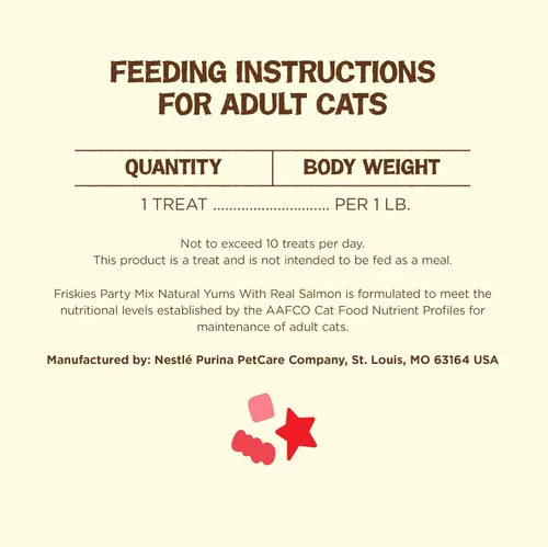 Miniatura 8 de Purina Friskies Golosinas Naturales para Gatos, Party Mix Natural Yums con Salmón Real y Vitaminas, Minerales y Nutrientes - (Paquete de 10) Bolsas