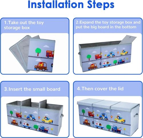 Miniatura 6 de decalsweet Caja de juguetes para niños, caja de almacenamiento de juguetes Oxford plegable con asas para niños, organizador de juguetes extra grande