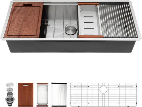 Miniatura 15 de Sarlai 33 Fregadero de Cocina Empotrado - Fregadero de 33 x 19 Pulgadas Bajo Encimera Estación de Trabajo de Profundidad Sencillo Tazón 16 Calibre