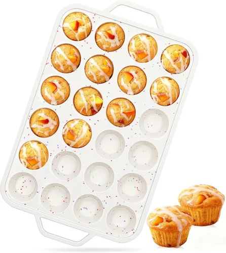 Miniatura 8 de Vinino Molde de silicona en forma de corazón para magdalenas con marco reforzado de metal, paquete de 1 molde para cupcakes, molde de silicona