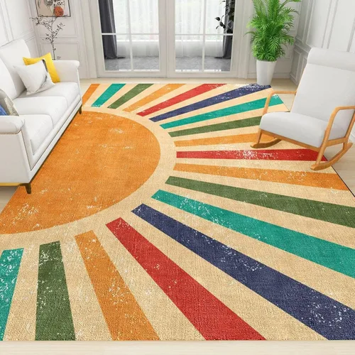 Miniatura 12 de Alfombra de área con diseño de dibujos animados en acuarela, estilo bohemio de mediados de siglo, con diseño de hojas de palmera tropicales, suave