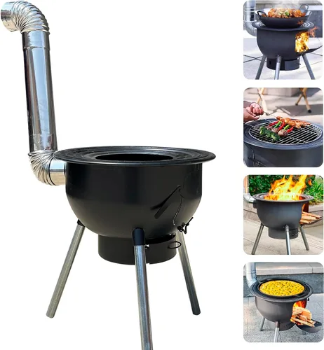 Miniatura 7 de Estufa de leña multifunción con parrilla, parrilla de carbón portátil grande, estufa de cohete de camping para cocinar al aire libre/patio trasero