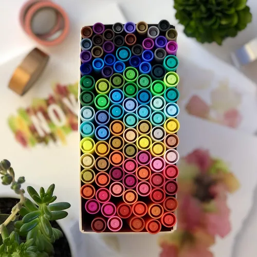Miniatura 5 de Primrosia 100 marcadores artísticos de doble punta, caja de regalo de edición navideña. Juego de puntas finas y de pincel para diario, caligrafía