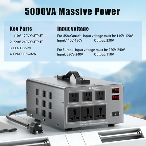 Miniatura 5 de Transformador convertidor de voltaje de 5000 W, elevador y descendente, 110 V/120 V a 220 V/240 V, reconocimiento automático de voltaje, convertidor