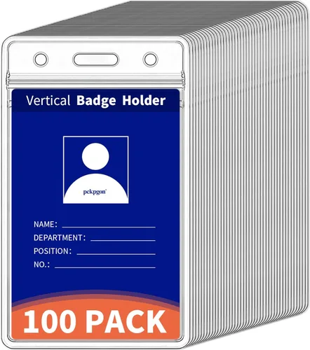 Miniatura 9 de Paquete de 50 soportes verticales para tarjetas de identificación, funda de plástico transparente para tarjetas de trabajo, protector de cubierta