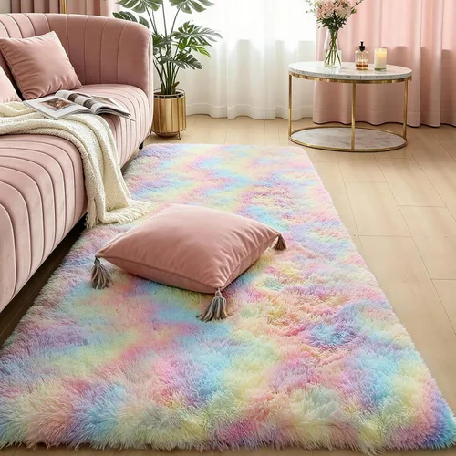 Miniatura 44 de KCHOWUA Alfombras Esponjosas y Peludas de Unicornio para Dormitorio de Niñas, 3x5 pies Lavable Antideslizante Alfombra de Área Shag Peluda para Sala