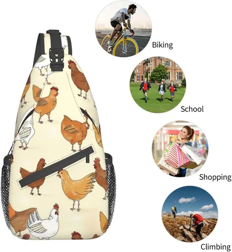 Miniatura 6 de Bolso cruzado del pecho de la historieta animal impreso Crossbody durable Sling Mochila Casual bolsa de viaje para unisex, Patrón de pollo.
