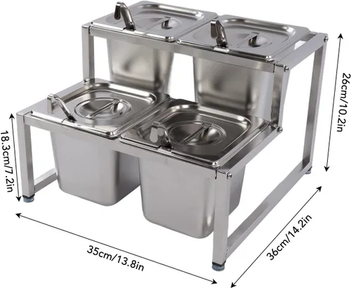 Miniatura 6 de Diydeg Juego de tarros, caja de condimentos retráctil de 2 niveles de acero inoxidable con 4 o 6 compartimentos, caja contenedor de condimentos