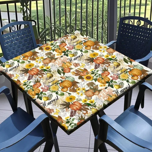 Miniatura 14 de Round Fitted Tablecloth with Elastic Outdoor Table Cover Round Elastic Tablecloths for Tables Waterproof Wipeable Table Cloths for