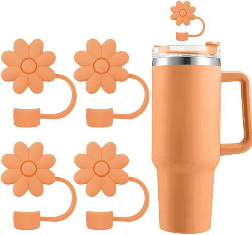 Miniatura 8 de Cubiertas de pajitas con flores SEMATA para tazas Stanley de 30 y 40 oz con asa, accesorios de 4 piezas, tapas de pajita de silicona reutilizables