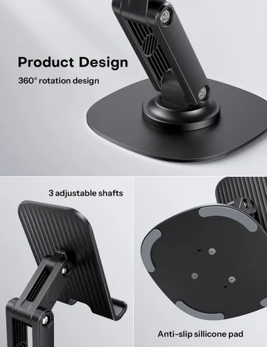 Miniatura 4 de Soporte para teléfono celular OMOTON para escritorio, paquete de 2 unidades, soporte ajustable y plegable para teléfono, soporte móvil giratorio