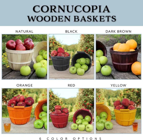 Miniatura 9 de Cornucopia Brands Canastas redondas de madera (paquete de 2, negro); cubos de madera para frutas con asa, capacidad de 4 cuartos de galón; 6.1