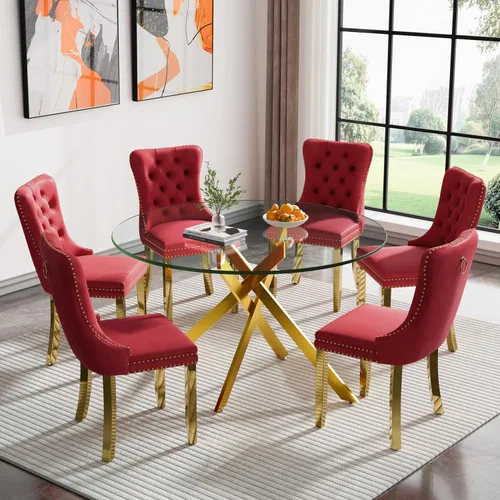 Miniatura 53 de Juego de 4 mesas de comedor redondas de vidrio para 4, juego de mesa de cocina pequeña para 4, mesa redonda de vidrio de 35 pulgadas, juego de 4