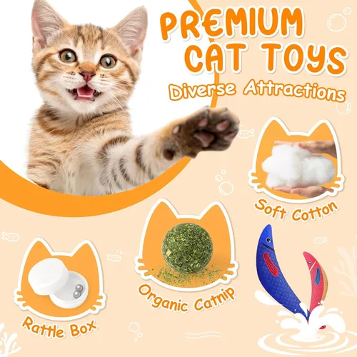 Miniatura 3 de Juguetes para Gatos de Interior, Paquete de 6 Juguetes Interactivos de Hierba Gatera para Aburridos, Juguete Pateador para Gatitos con Sonido