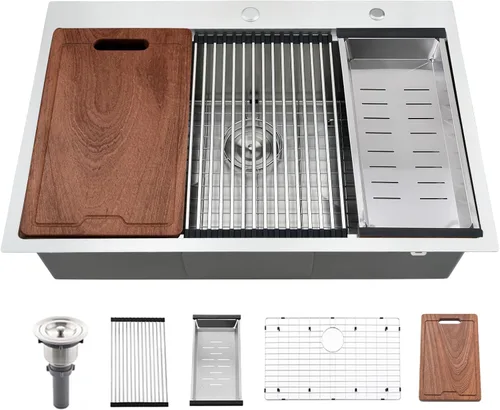 Miniatura 14 de Black-Bokaiya - Fregadero de barra desplegable de 15 x 15 pulgadas, fregadero de cocina pequeño de acero inoxidable, fregadero para exteriores