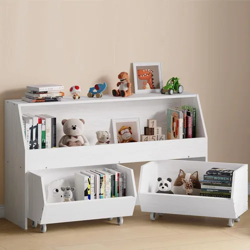 Almacenamiento y organizador de juguetes para niños, estantería grande con contenedor de juguetes y gabinete de juguetes con dos cajones móviles,