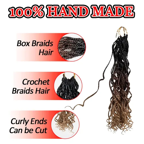 Miniatura 4 de Goddess Box - Trenzas de ganchillo de cabello bohemio con extremos rizados, extensiones de cabello bohemio de 14 pulgadas, extensiones de cabello