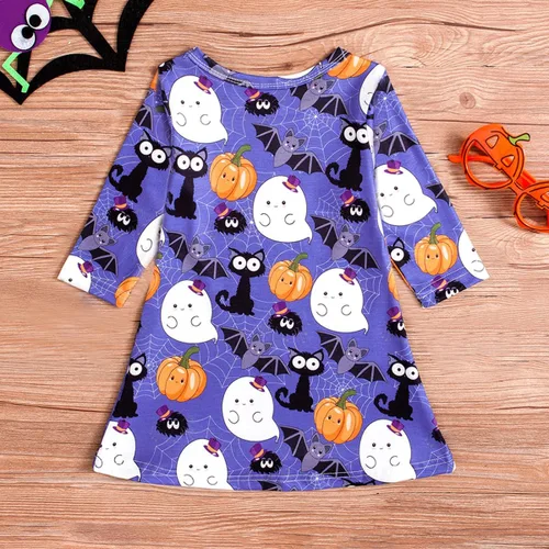 Miniatura 3 de 1-6T - Vestido de manga larga con estampado de calabaza fantasma, ropa de invierno