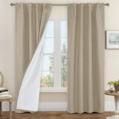 Miniatura 133 de LAMIT Cortinas de lino natural 100 % opacas para ventana, para dormitorio, 45 pulgadas, cortinas térmicas con textura de lino estilo granja