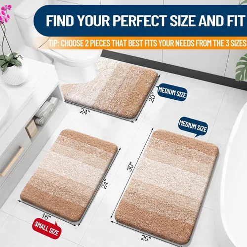 Miniatura 3 de OLANLY Juego de Alfombras de Baño de 2 Piezas, Tapetes de Baño de Microfibra Suave y Absorbente y Alfombra de Contorno en Forma de U para Inodoro