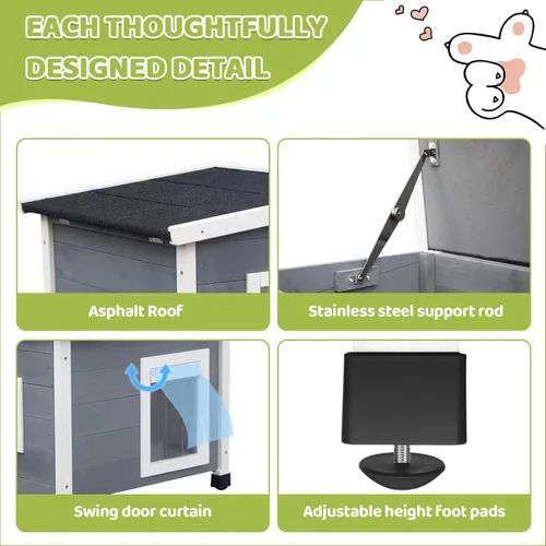 Miniatura 6 de Agitree Casa de madera para mascotas al aire libre, refugio de invierno resistente a la intemperie para perros y gatos, diseño elevado con ventana