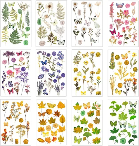 12 Sheets Rub on Transfers for Crafts Furniture Vintage Rub On Transfer Stickers Floral Plant Butterfly Maple Leaf Stickers for Wood Fabric