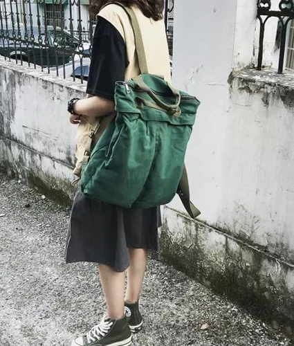 Miniatura 8 de Mochila de lona vintage para mujeres y hombres, bolsa de viaje casual de gran capacidad, de mezclilla, estilo grunge, senderismo, viajes (verde)