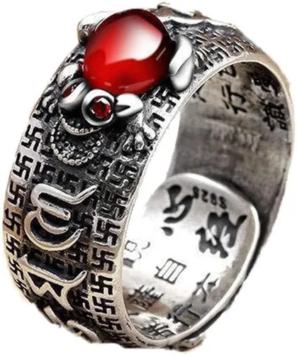Anillo vintage de plata Feng Shui Pixiu para mujeres y hombres, grabado textos budistas, alivio máximo, sapo dragón, Pixiu, camafeo, riqueza, buena