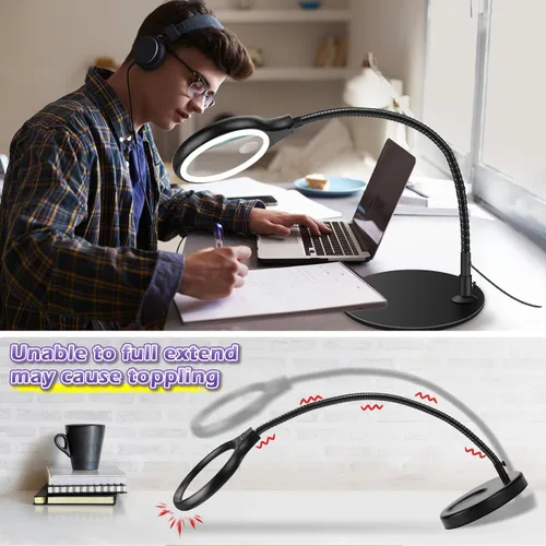 Miniatura 6 de NZQXJXZ Lupa de escritorio de 10 x 20 veces con luz y soporte, lámpara de aumento con 3 modos de color, luz iluminada para manualidades manos