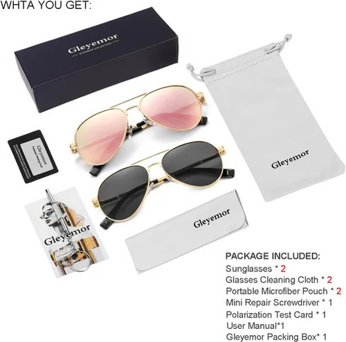 Miniatura 123 de Gleyemor Lentes de sol polarizados estilo aviador para niños y niñas, jóvenes, adolescentes, dos tamaños de 1.969 in y 2.047 in