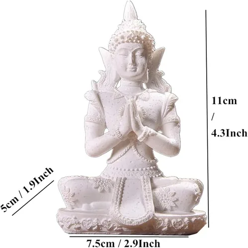 Miniatura 7 de Estatua armoniosa de meditación de yoga de Buda blanca, escultura coleccionable de piedra arenisca artesanal, decoración de escultura de Feng Shui