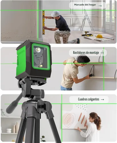 Miniatura 6 de Nivel láser con trípode de 50 pulgadas, nivel láser de línea cruzada autonivelante de 360°, herramienta niveladora de línea horizontal y vertical