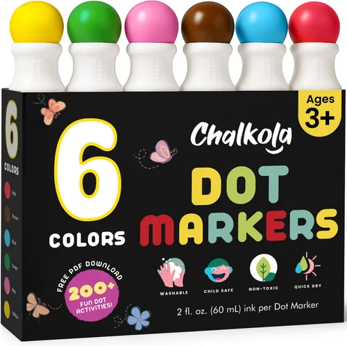 Chalkola 6 Marcadores de Puntos Lavables para Niños Pequeños de 1 a 3 años | Rotuladores de Bingo No Tóxicos para Niños Pequeños de 2 a 4 años |