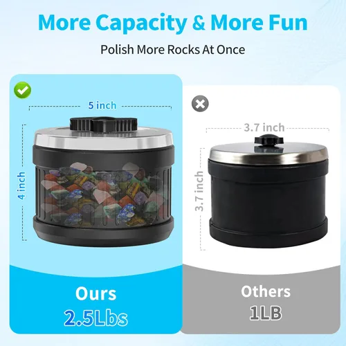 Miniatura 7 de KomeStone K1 Pro - Vaso de roca sin escobillas – Pulidor de rocas giratorio silencioso de 2.5 libras para aficionados y coleccionistas con motor