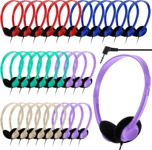 Miniatura 12 de Yunsailing Paquete de 20 auriculares a granel con diadema ajustable de 0.138 in, auriculares para programas de aprendizaje, laboratorio de Negro